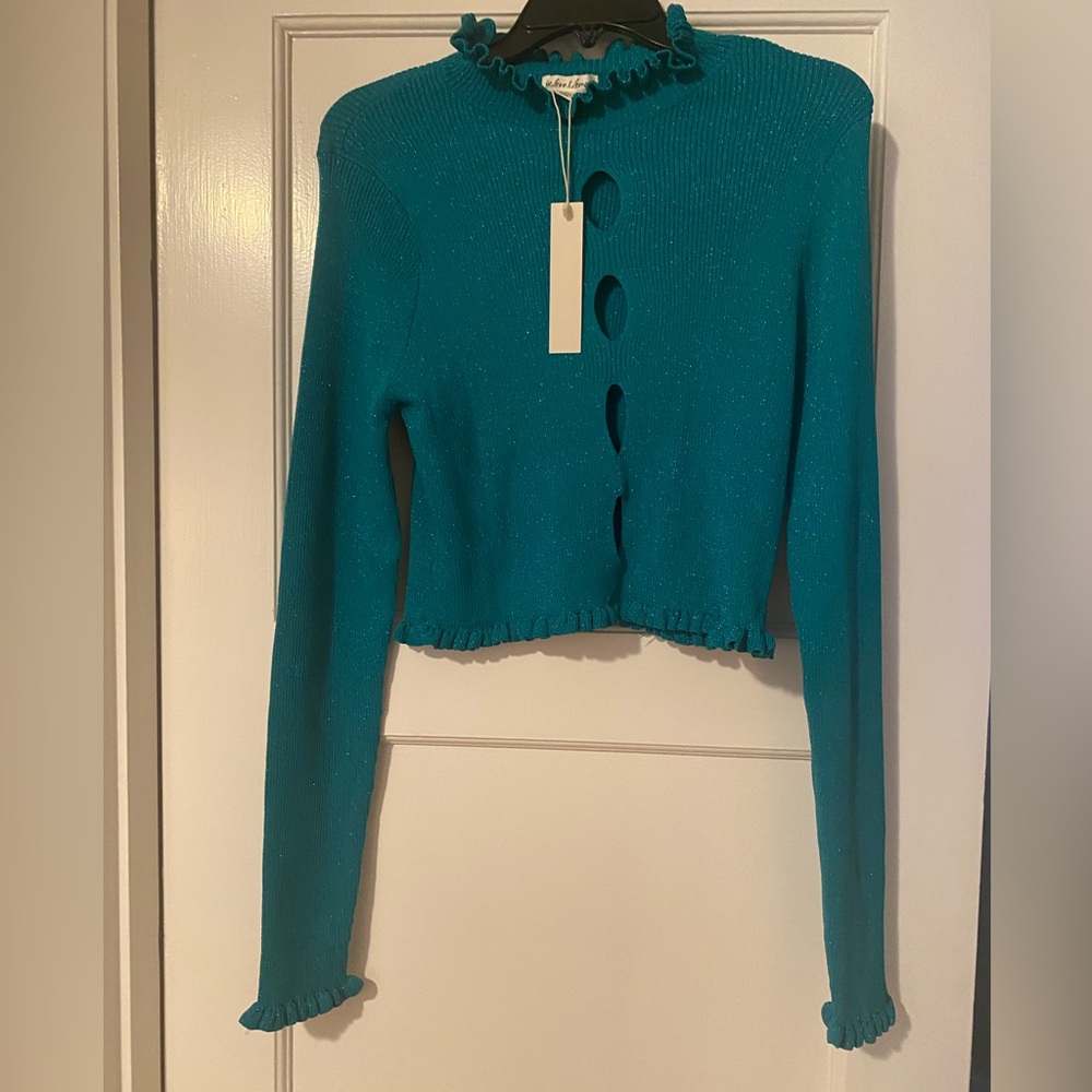 For Love & Lemons Teal Women's Slightly Croppdd Top Size 2x, NWT!